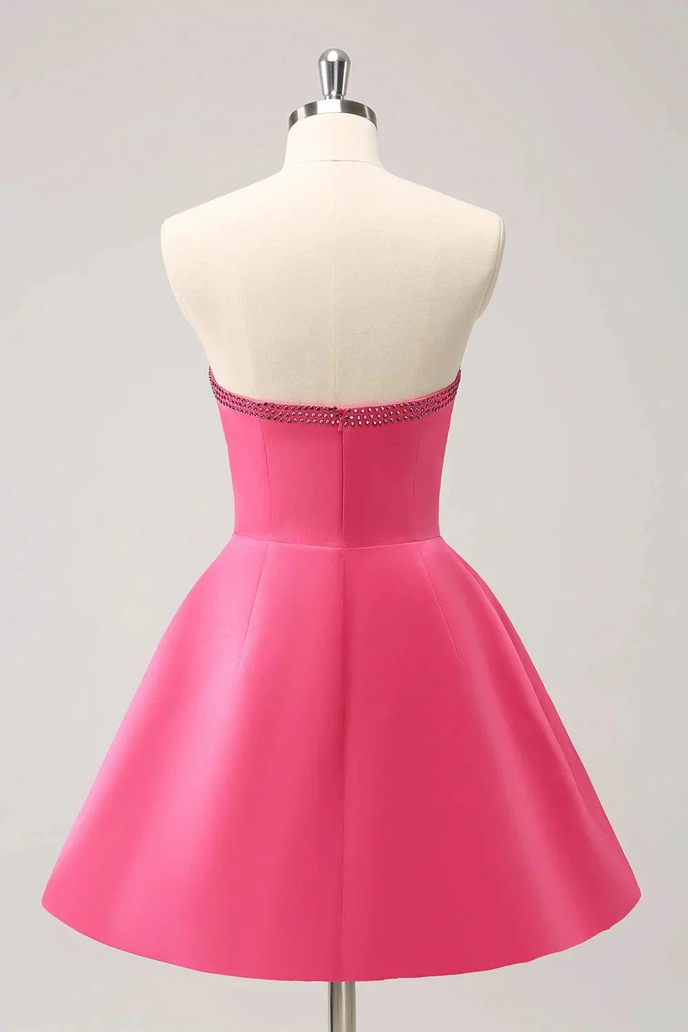 Cute Hot Pink A Line Strapless Cut Out Homecoming Dress with Beading - Image 2