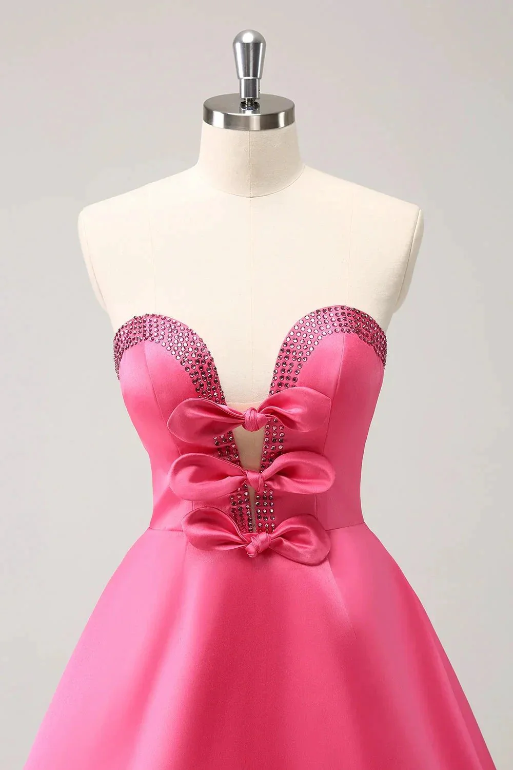 Cute Hot Pink A Line Strapless Cut Out Homecoming Dress with Beading - Image 4