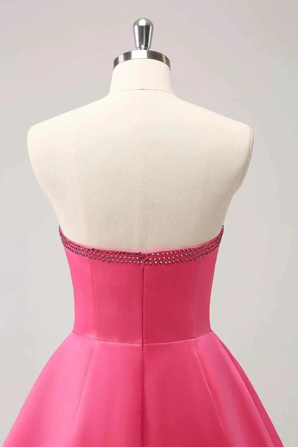Cute Hot Pink A Line Strapless Cut Out Homecoming Dress with Beading - Image 5