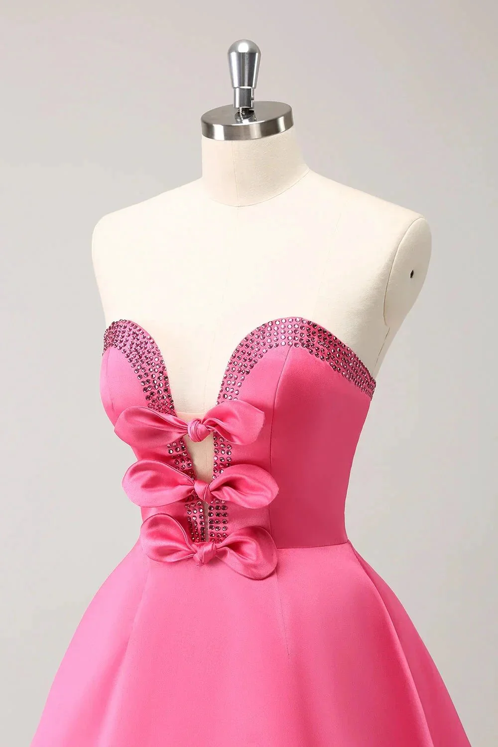 Cute Hot Pink A Line Strapless Cut Out Homecoming Dress with Beading - Image 6