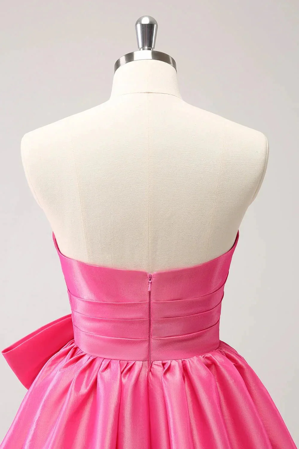 Cute Hot Pink A Line Strapless Pleated Short Homecoming Dress with Bow - Image 5