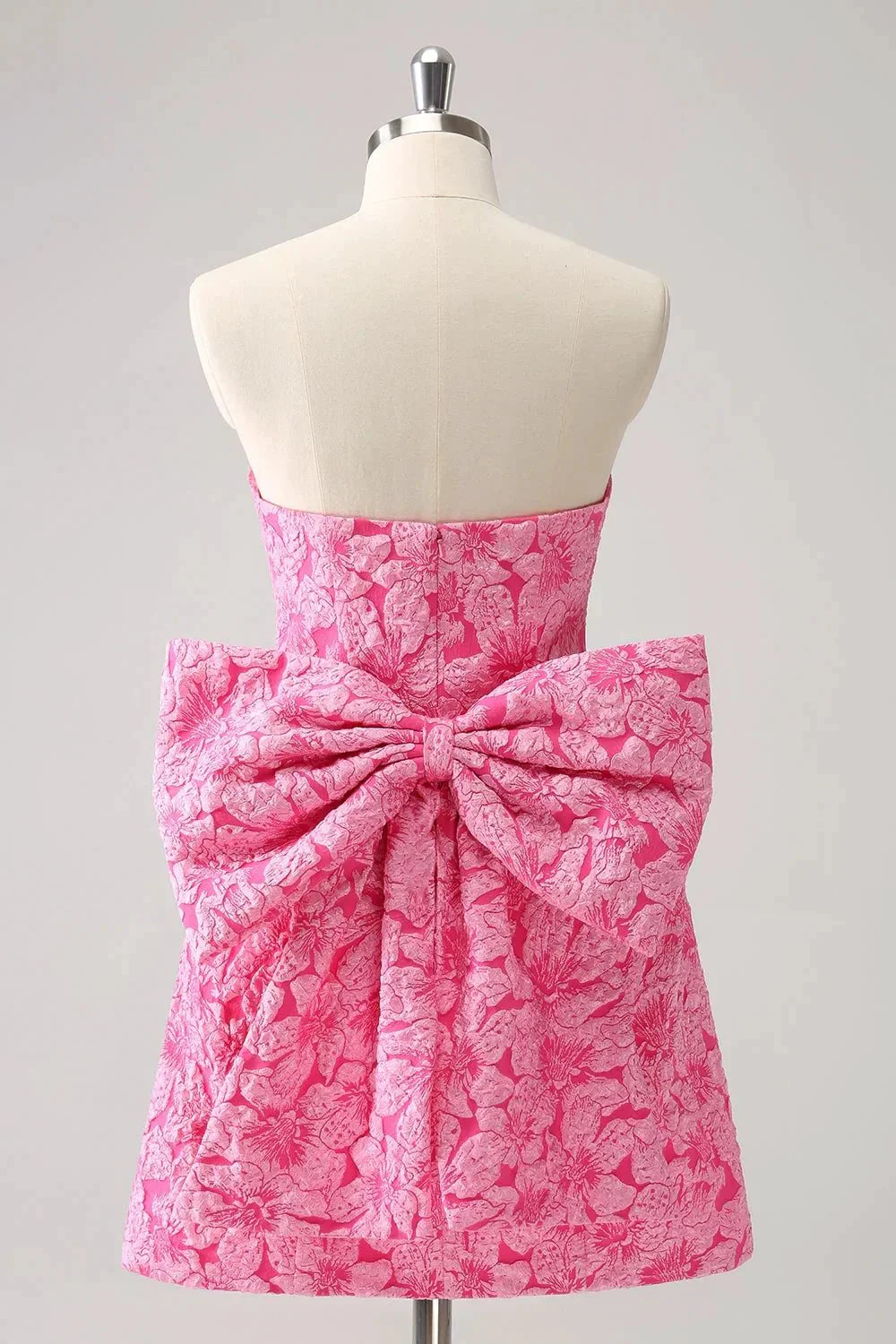 Cute Hot Pink A Line Strapless Print Short Homecoming Dress with Bow - Image 2