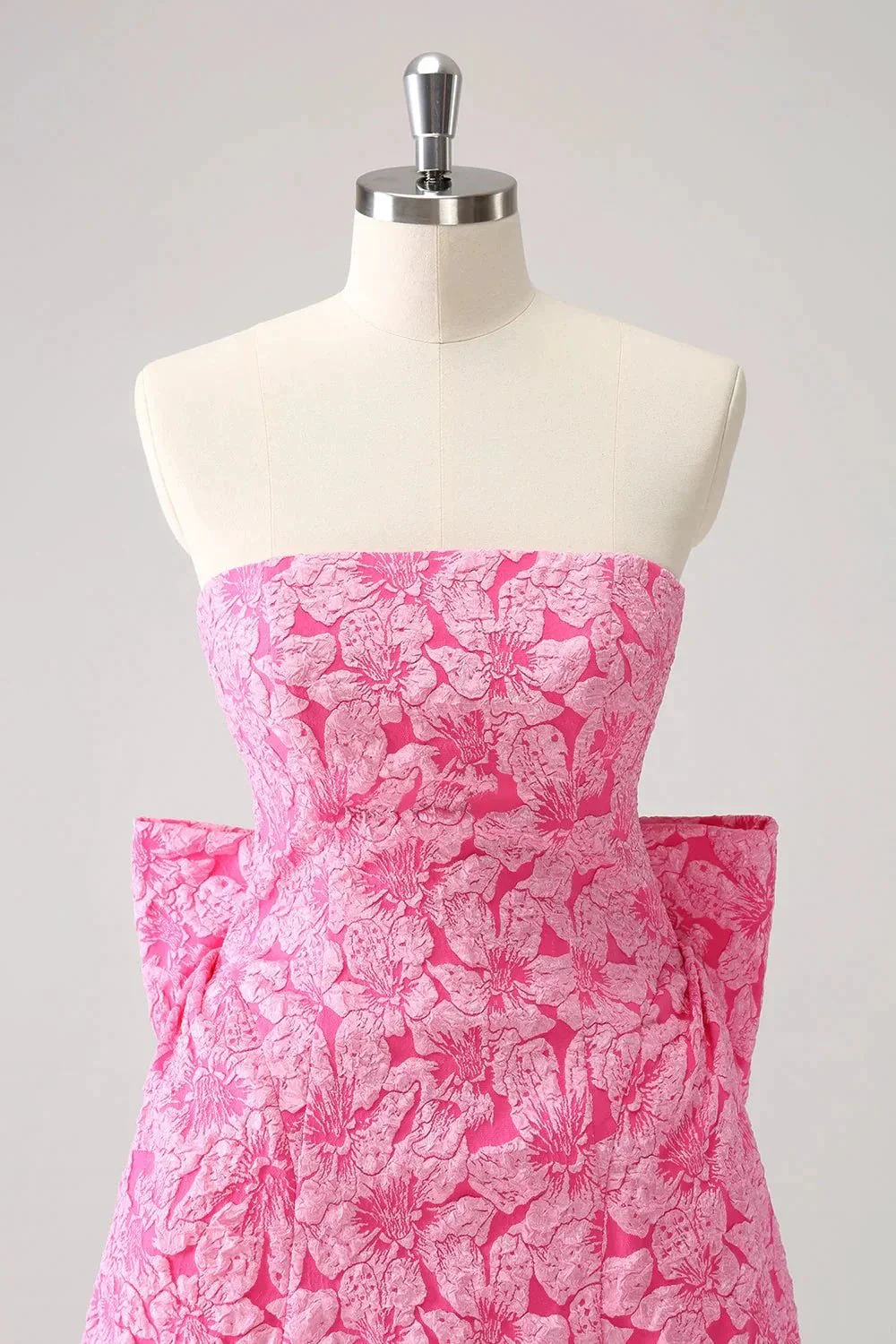 Cute Hot Pink A Line Strapless Print Short Homecoming Dress with Bow - Image 4