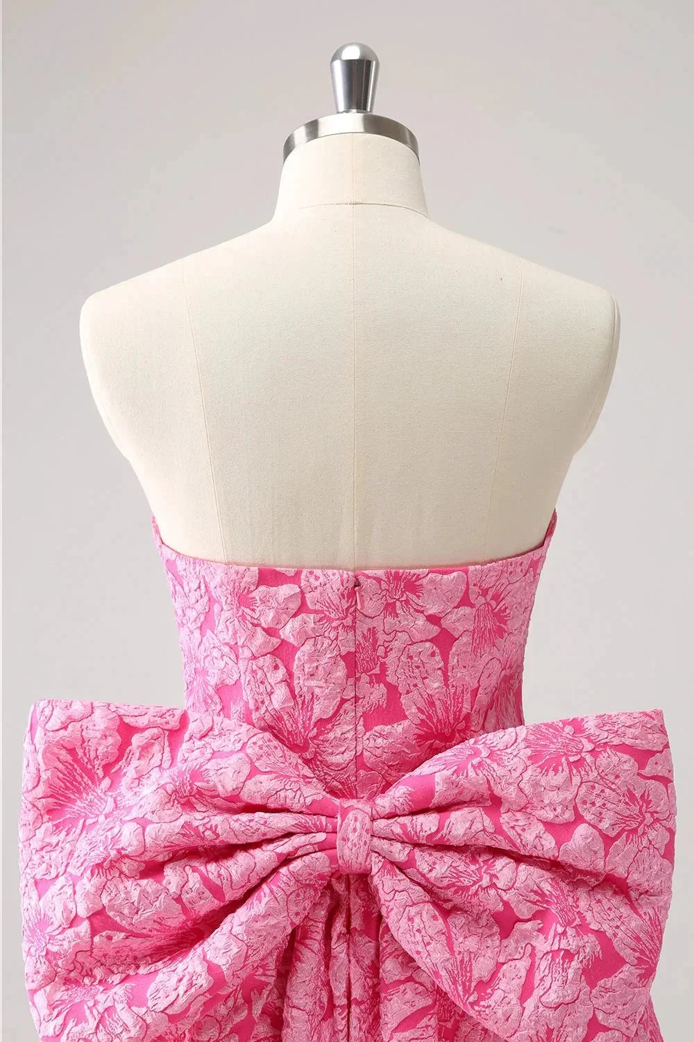 Cute Hot Pink A Line Strapless Print Short Homecoming Dress with Bow - Image 5