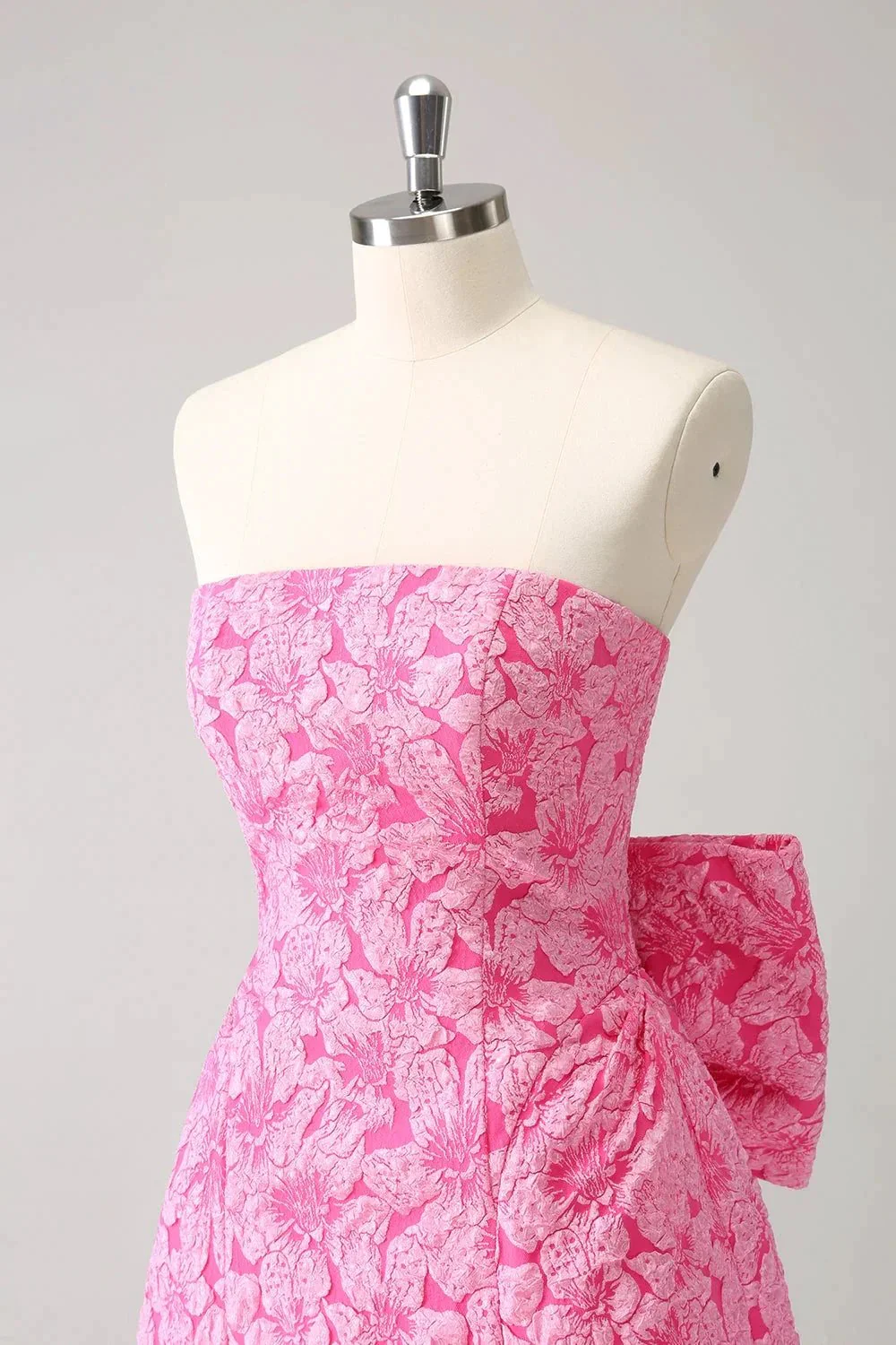 Cute Hot Pink A Line Strapless Print Short Homecoming Dress with Bow - Image 6