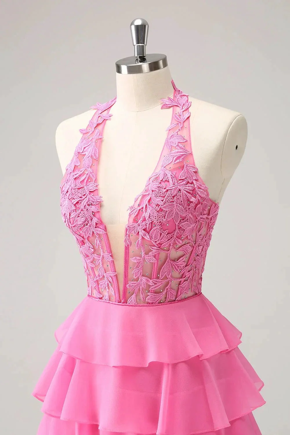 Cute Hot Pink A Line Strapless Tiered Corset Ruffle Homecoming Dress with Beading - Image 6