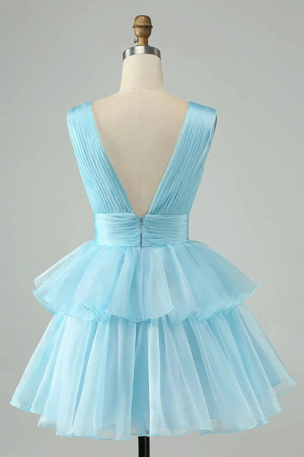 Cute Hot Pink A Line V Neck Backless Pleated Tiered Short Homecoming Dress - Image 10