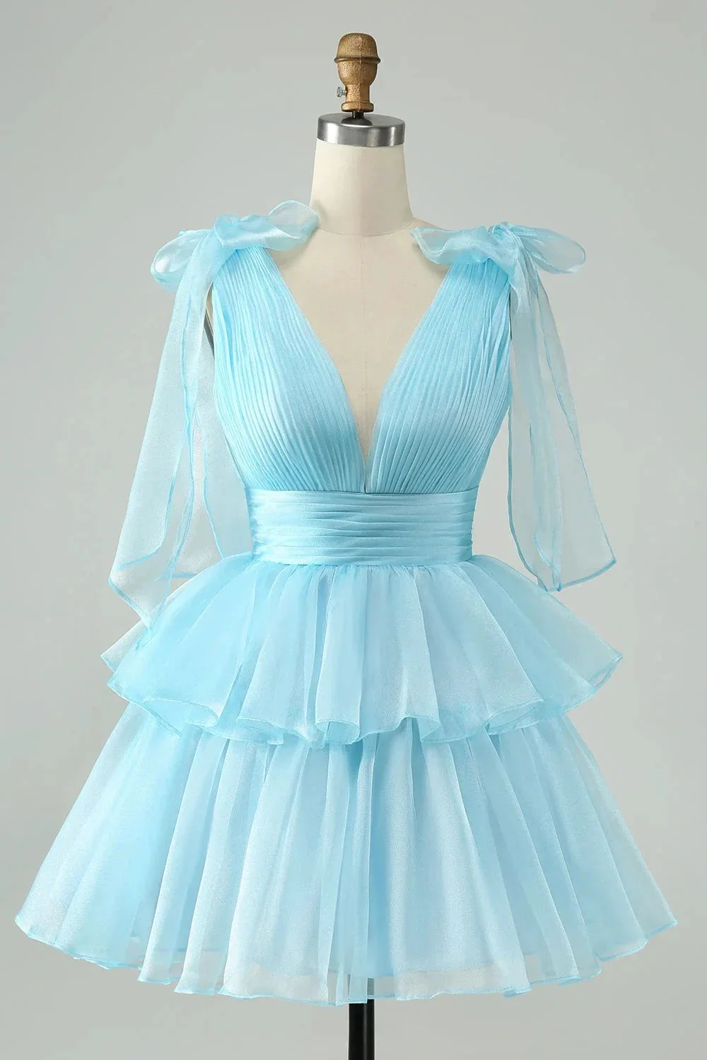 Cute Hot Pink A Line V Neck Backless Pleated Tiered Short Homecoming Dress - Image 6