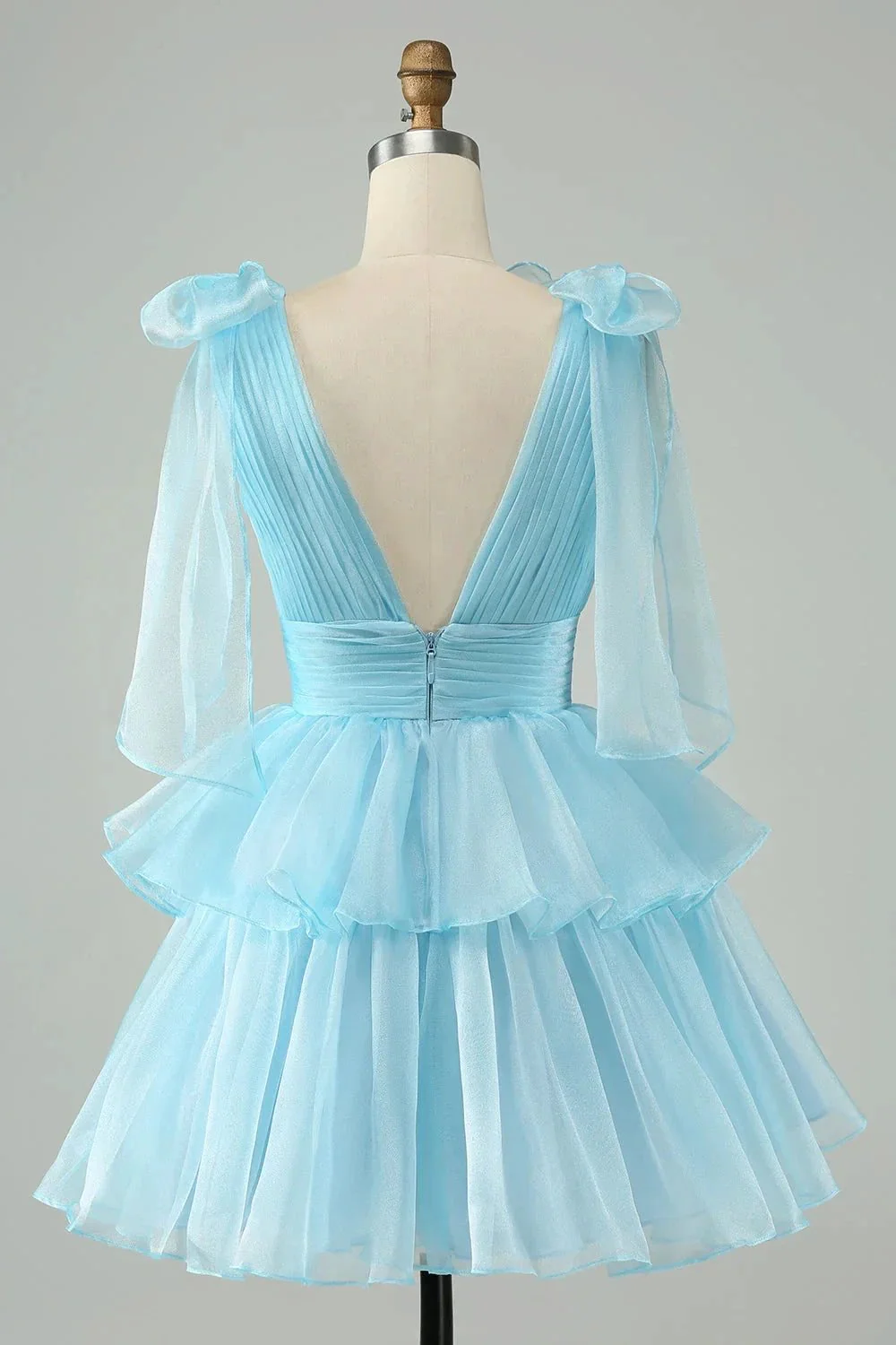 Cute Hot Pink A Line V Neck Backless Pleated Tiered Short Homecoming Dress - Image 7