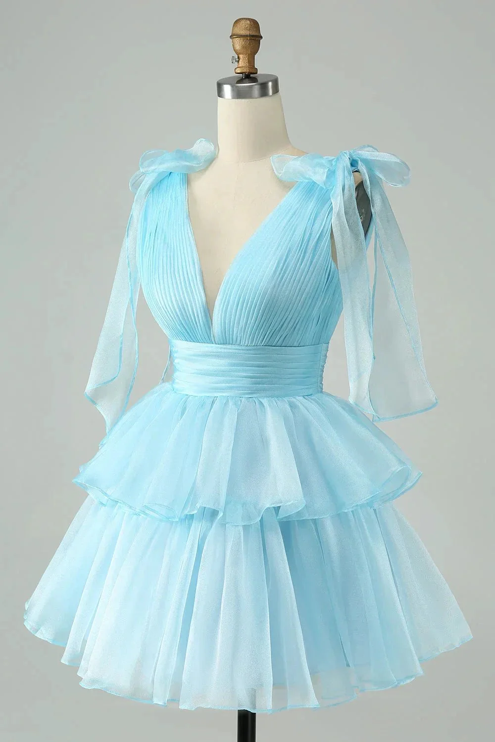Cute Hot Pink A Line V Neck Backless Pleated Tiered Short Homecoming Dress - Image 8