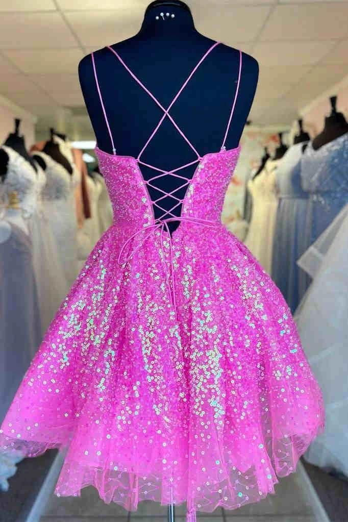 Cute Hot Pink Sequins Homecoming Dress SYH24 - Image 2