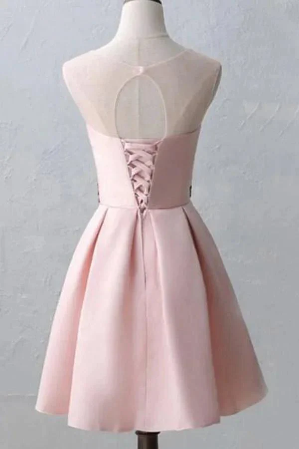 Cute Illusion Scoop Pink Short Homecoming Dresses PD217 - Image 2