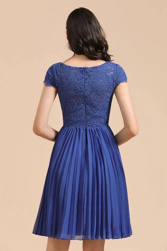 Cute Lace Chiffion Mini Party Dress Short Sleeves  Knee Length Homecoming Dress - Image 2