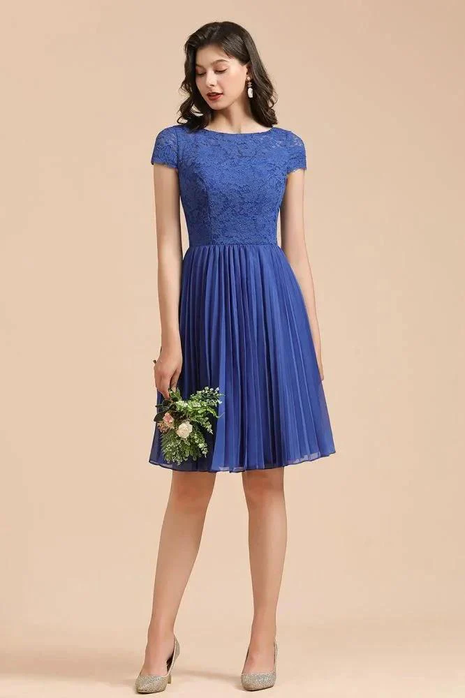 Cute Lace Chiffion Mini Party Dress Short Sleeves  Knee Length Homecoming Dress - Image 3