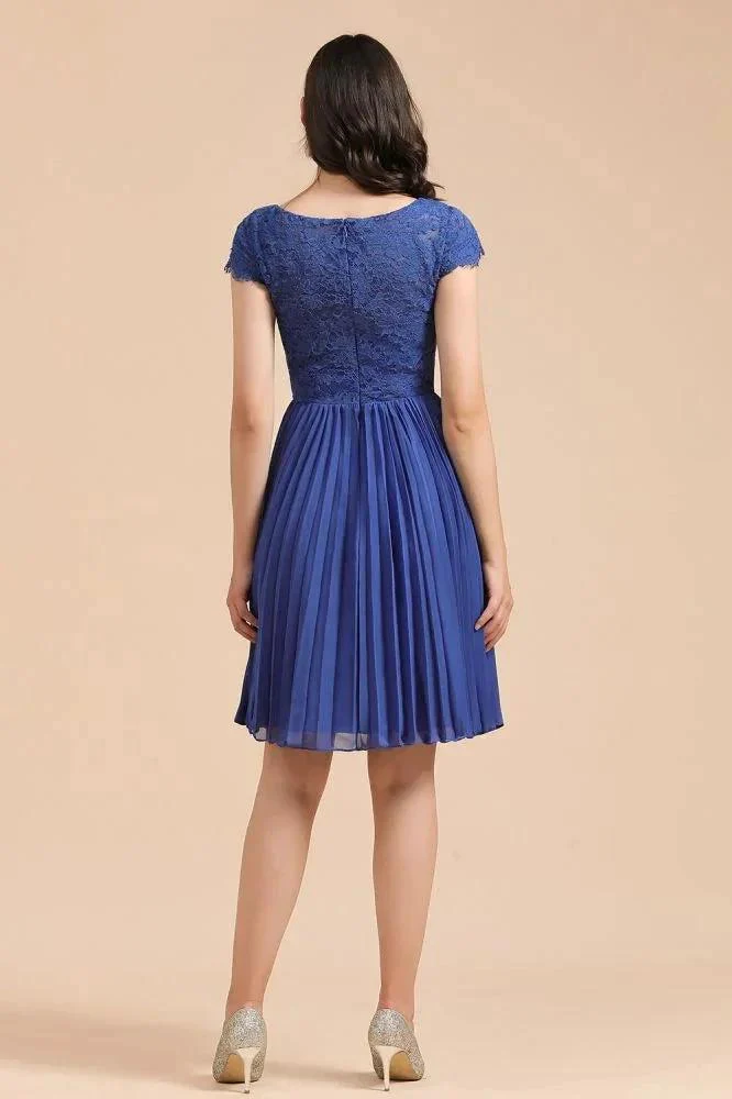 Cute Lace Chiffion Mini Party Dress Short Sleeves  Knee Length Homecoming Dress - Image 4