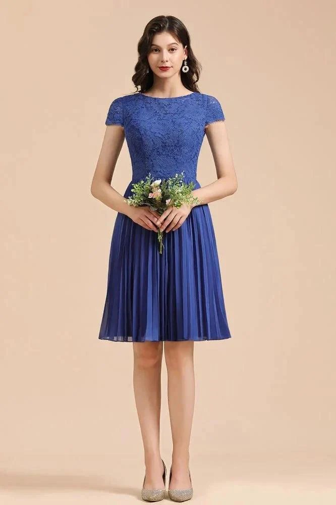 Cute Lace Chiffion Mini Party Dress Short Sleeves  Knee Length Homecoming Dress - Image 5