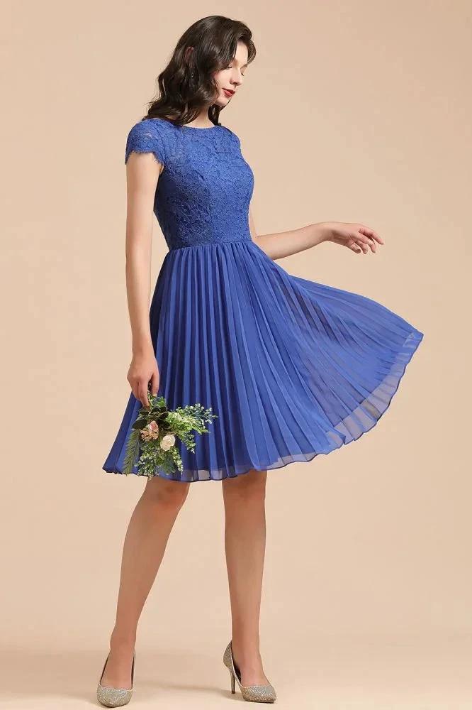 Cute Lace Chiffion Mini Party Dress Short Sleeves  Knee Length Homecoming Dress - Image 6
