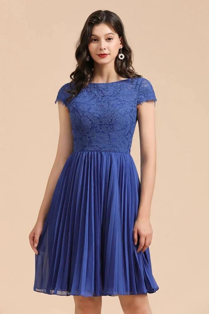 Cute Lace Chiffion Mini Party Dress Short Sleeves  Knee Length Homecoming Dress - Image 8