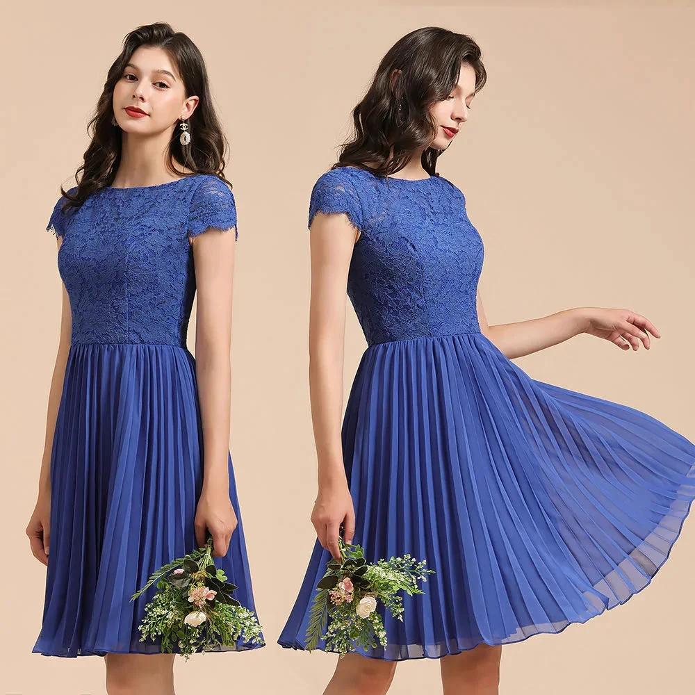 Cute Lace Chiffion Mini Party Dress Short Sleeves  Knee Length Homecoming Dress - Image 9
