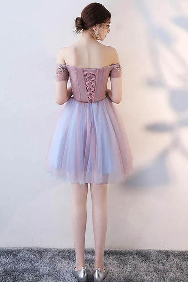 Cute Lace Off The Shoulder Tulle Short Prom Dress Homecoming Dress PD143 - Image 2