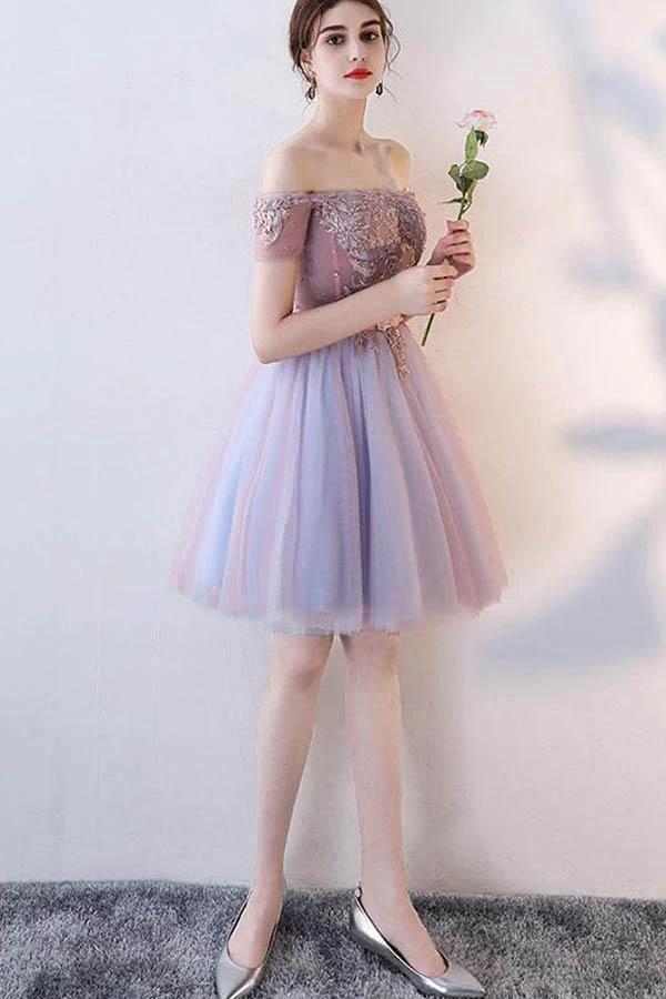 Cute Lace Off The Shoulder Tulle Short Prom Dress Homecoming Dress PD143 - Image 3