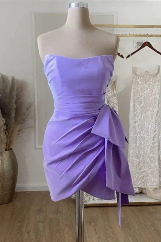 Cute Lavender Satin Homecoming Dress Lavender Mini Homecoming Dress Y3093 - Image 2