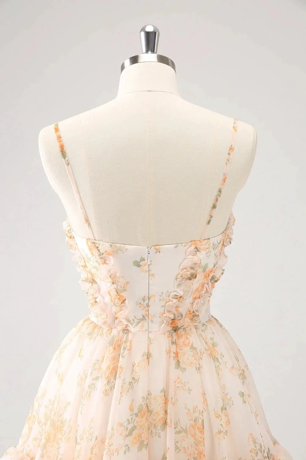 Cute Lilac A Line Cut Out Tiered Print Floral Homecoming Dress with Ruffles - Image 10