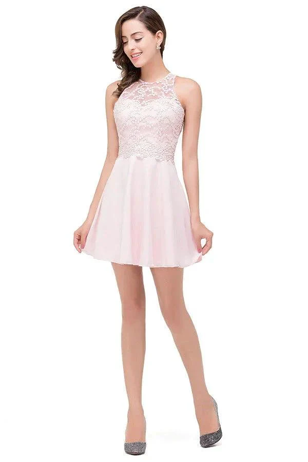 Cute Mini A-line Crew Appliques Bridesmaid Dresses - Image 3