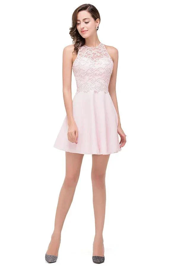 Cute Mini A-line Crew Appliques Bridesmaid Dresses - Image 4