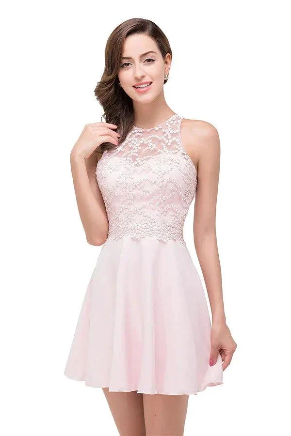 Cute Mini A-line Crew Appliques Bridesmaid Dresses - Image 5