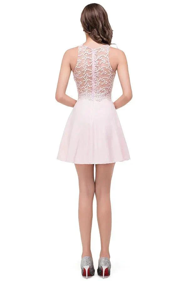 Cute Mini A-line Crew Appliques Bridesmaid Dresses - Image 7