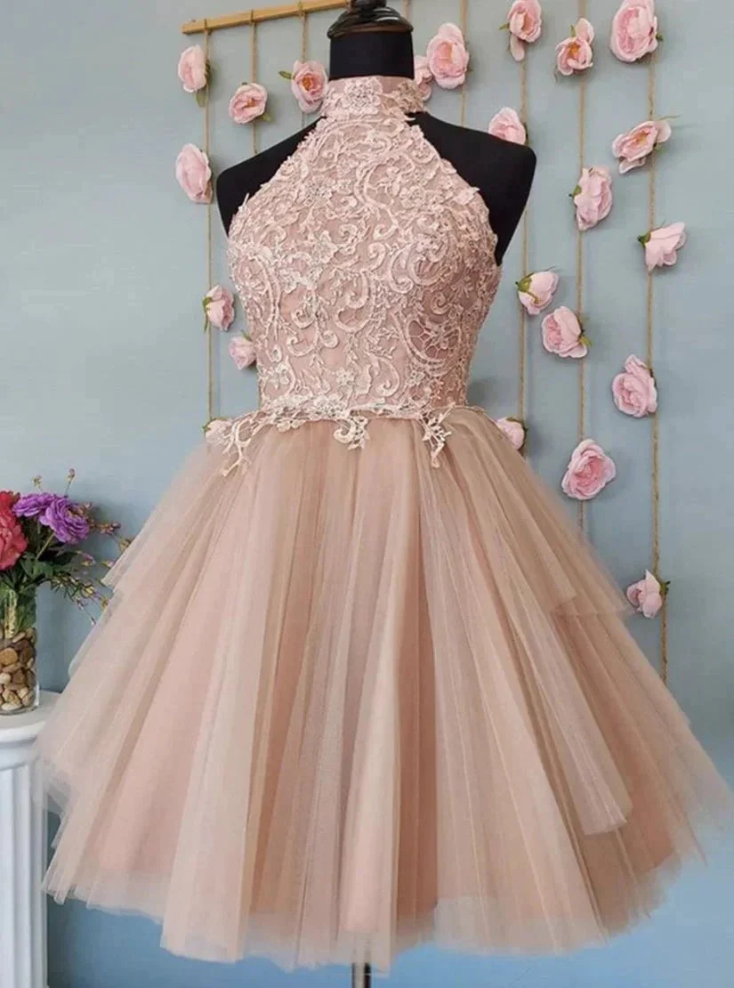 Cute Open Back Tulle Lace Short Prom Dresses Homecoming Dresses - Image 2
