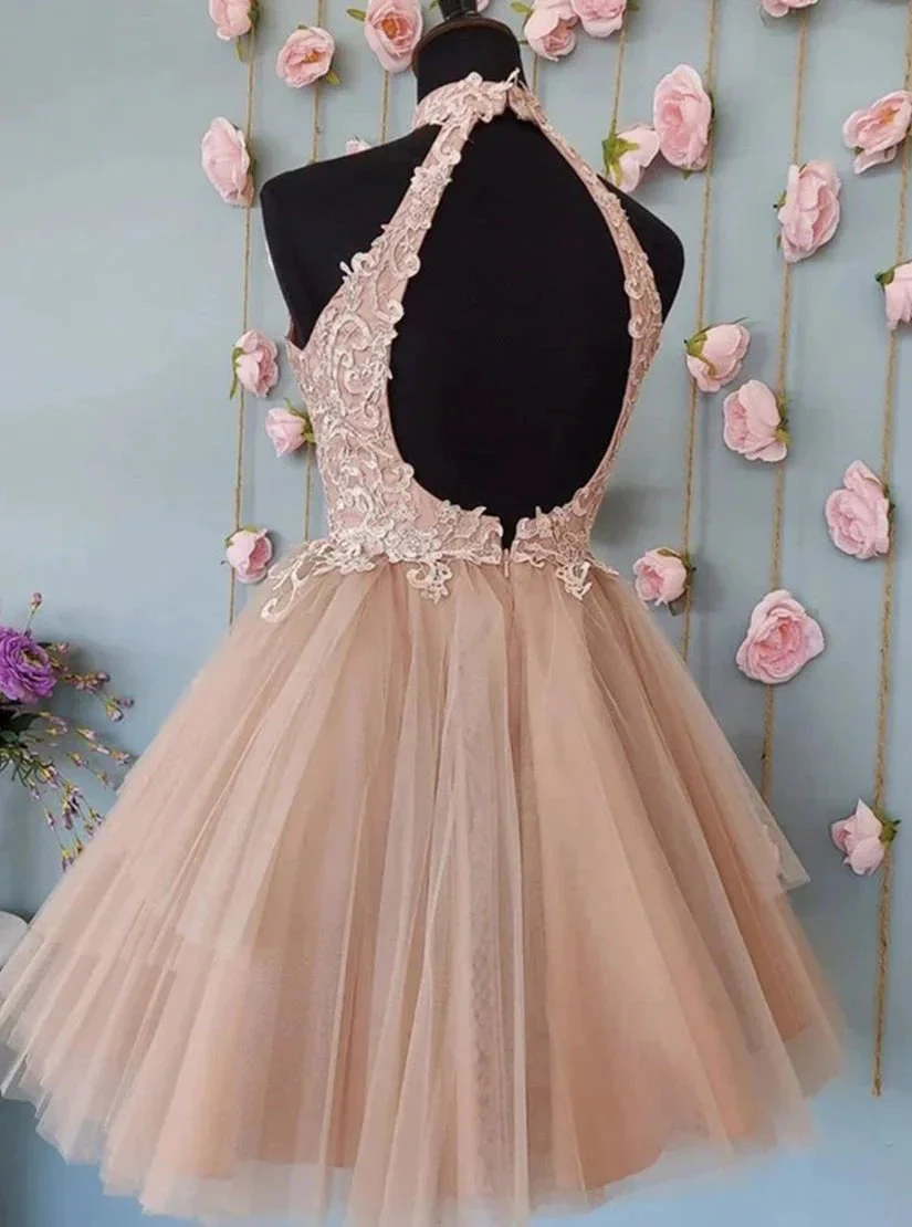 Cute Open Back Tulle Lace Short Prom Dresses Homecoming Dresses - Image 3