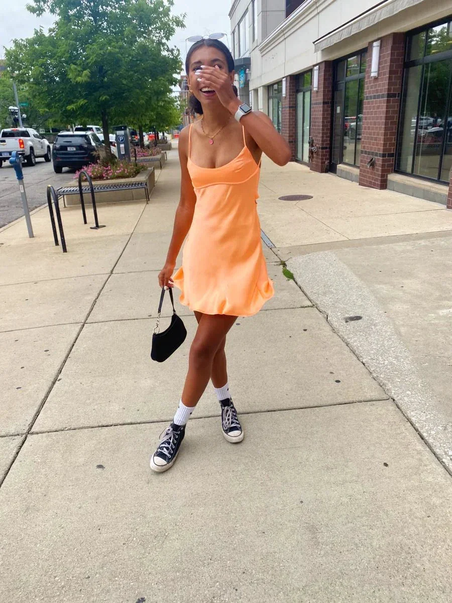 Cute Orange Homecoming Dress Back To School Dress Y2833 - Image 2