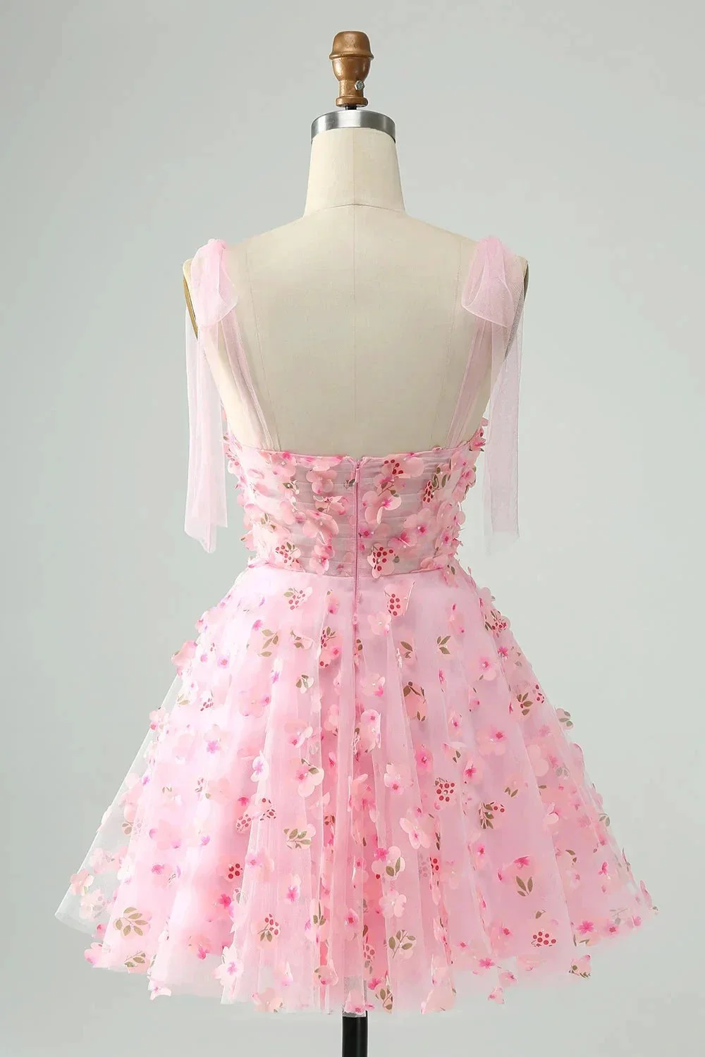 Cute Pink A Line Pearls Corset Short Homecoming Dress with Appliques Flower - Image 2