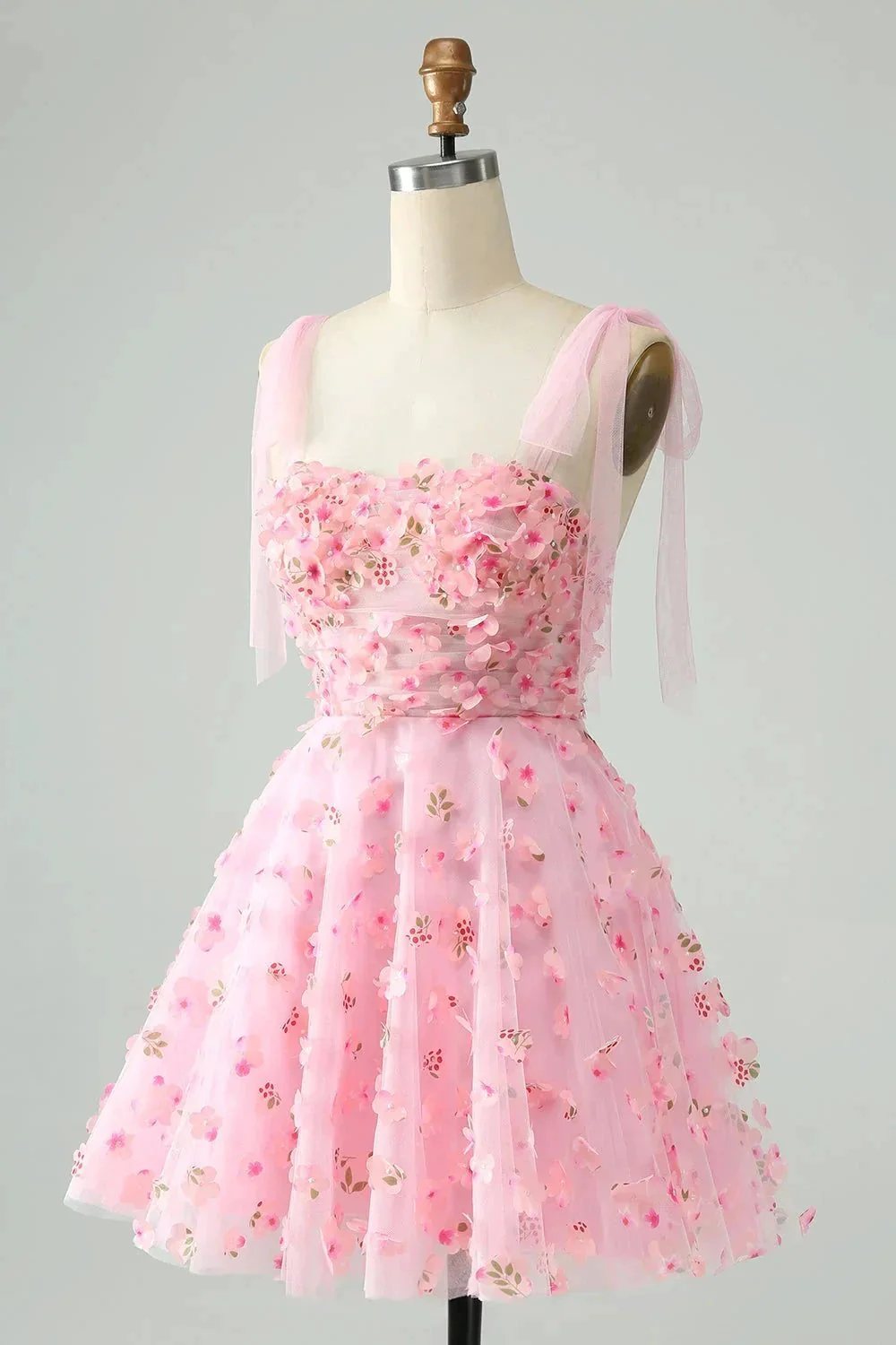 Cute Pink A Line Pearls Corset Short Homecoming Dress with Appliques Flower - Image 3
