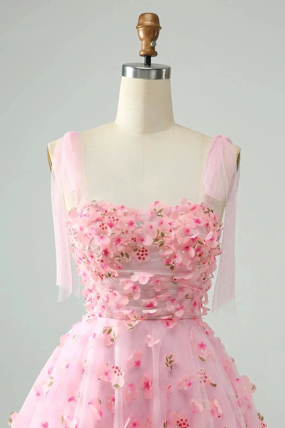 Cute Pink A Line Pearls Corset Short Homecoming Dress with Appliques Flower - Image 4