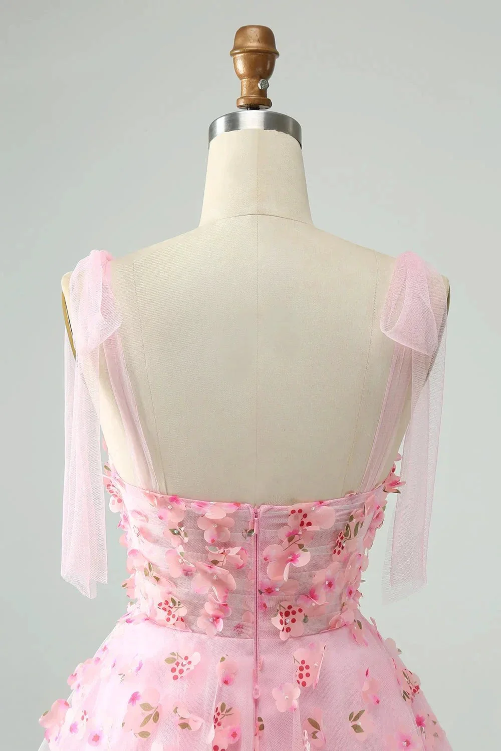Cute Pink A Line Pearls Corset Short Homecoming Dress with Appliques Flower - Image 5