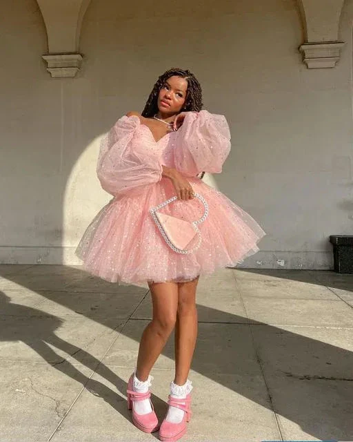 Cute Pink A-line Puffy Homecoming Dress Pink Birthday Party Dress Y4238 - Image 2