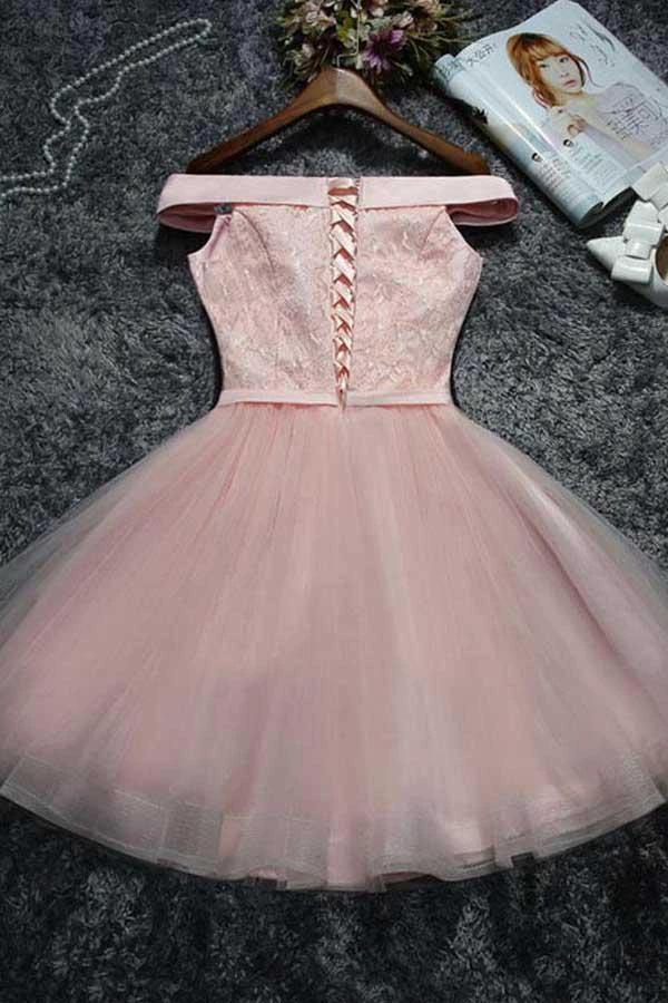 Cute Pink Lace Tulle Short Prom Dress Homecoming Dress PD144 - Image 2