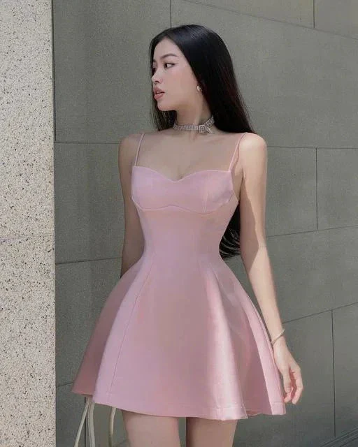 Cute Pink Spaghetti Straps A-line Homecoming Dress Y2878 - Image 2