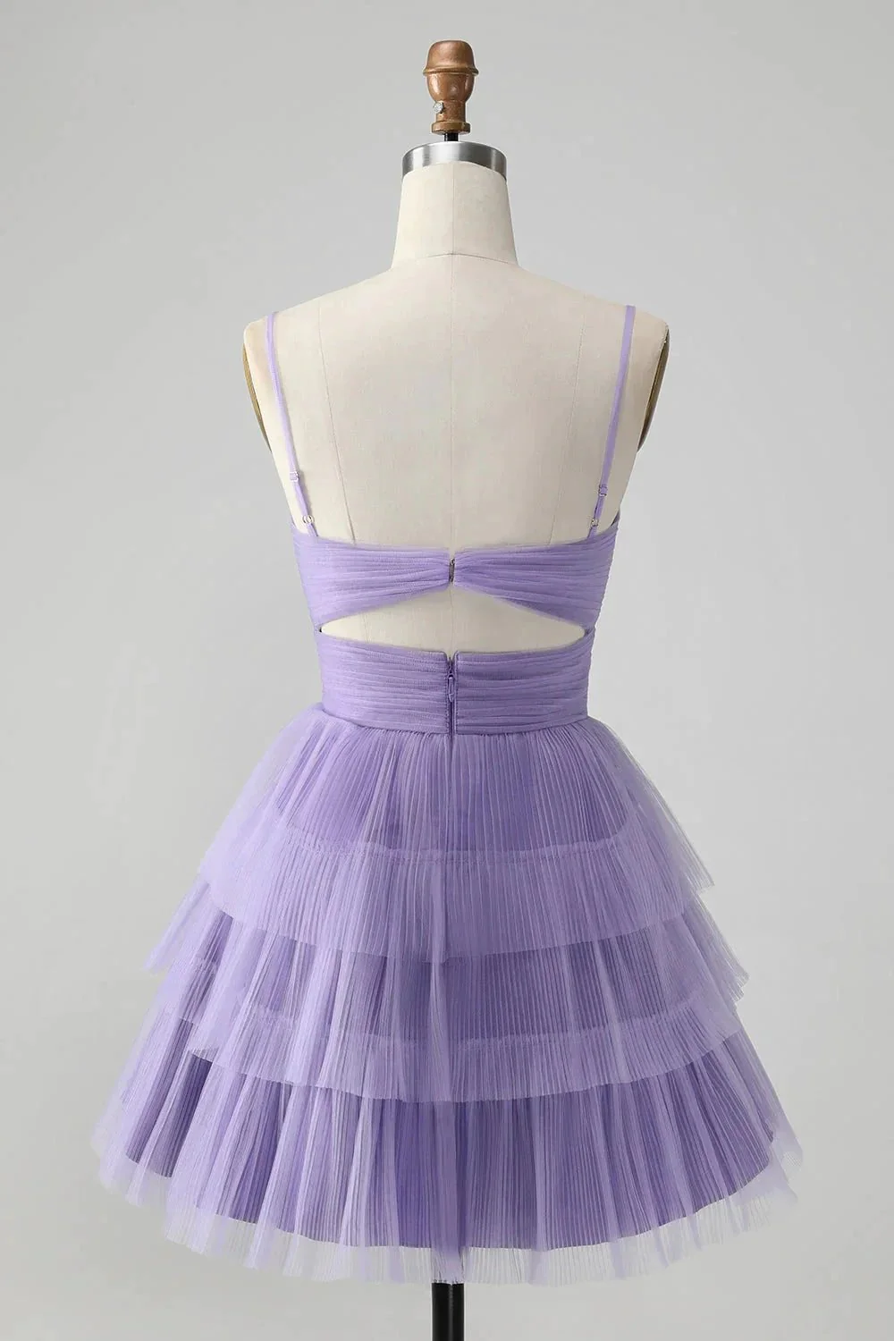 Cute Purple A Line Spaghetti Straps Short Tiered Homecoming Dress with Hollow Out - Image 2