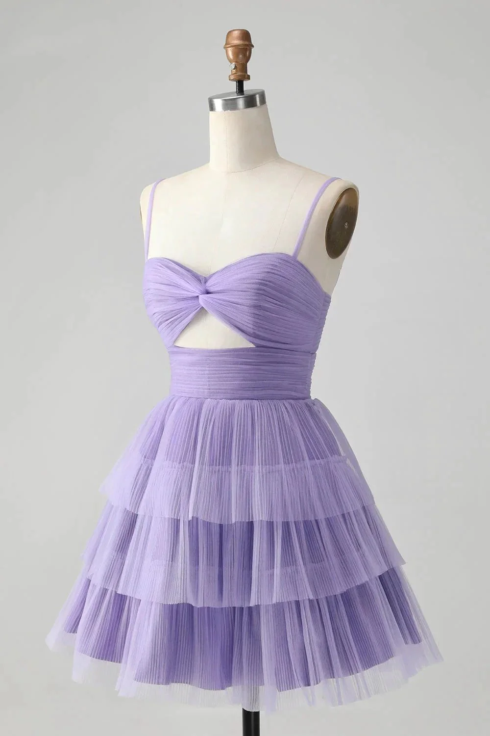 Cute Purple A Line Spaghetti Straps Short Tiered Homecoming Dress with Hollow Out - Image 3