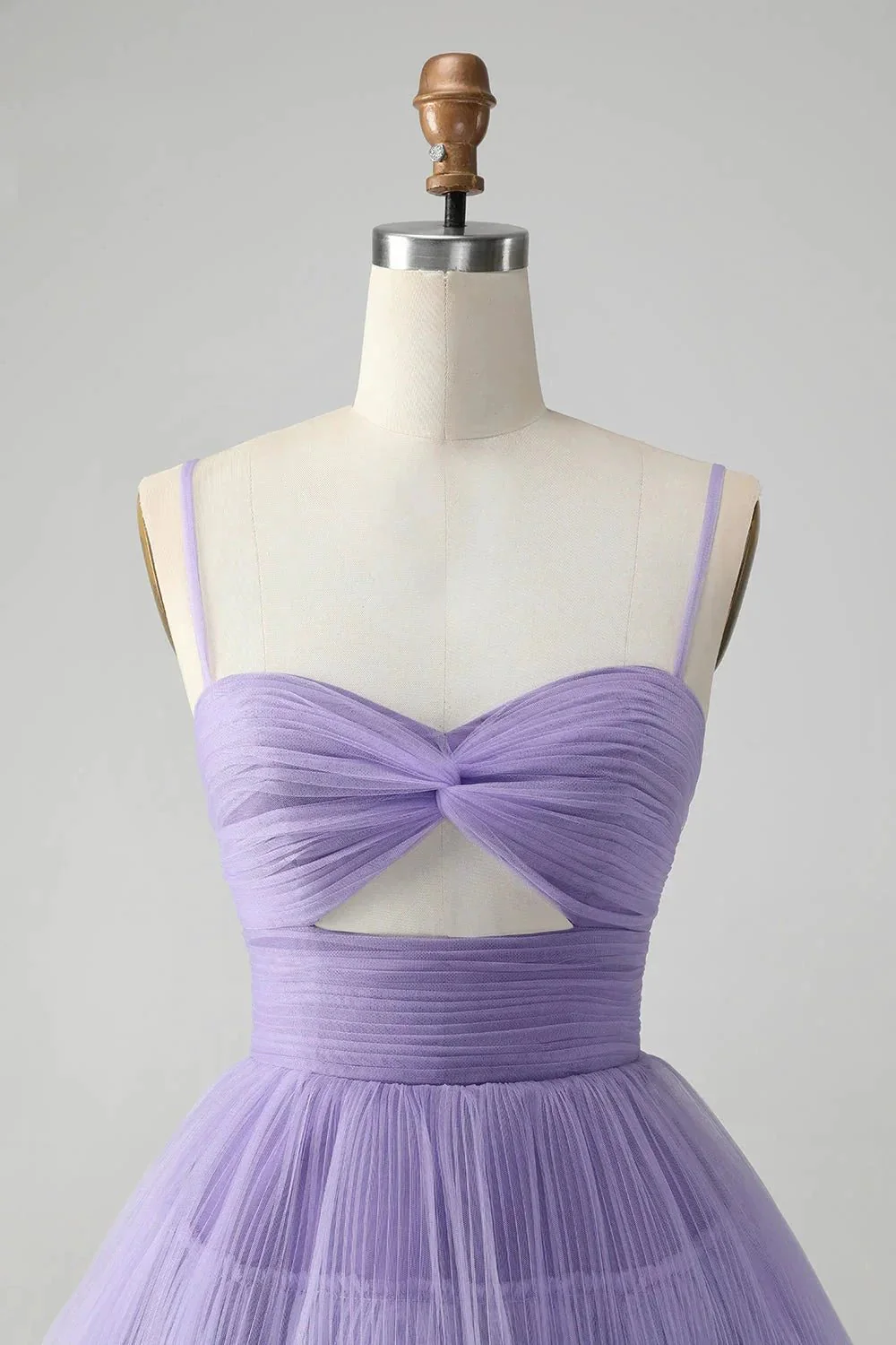 Cute Purple A Line Spaghetti Straps Short Tiered Homecoming Dress with Hollow Out - Image 4