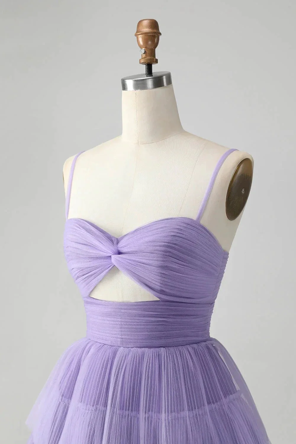 Cute Purple A Line Spaghetti Straps Short Tiered Homecoming Dress with Hollow Out - Image 5