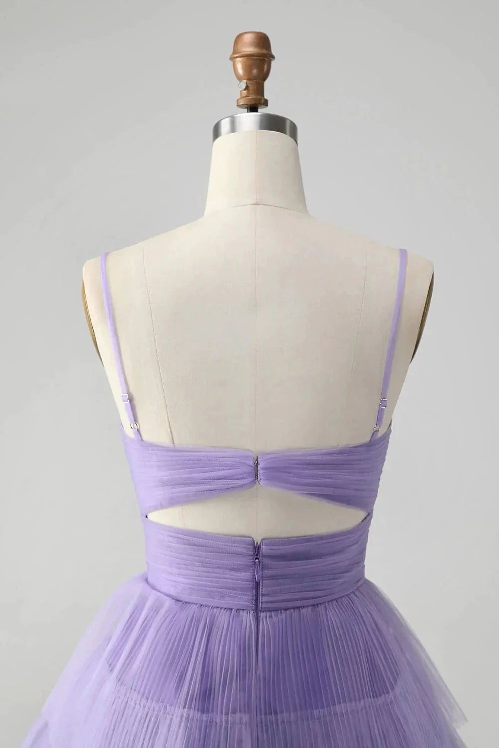 Cute Purple A Line Spaghetti Straps Short Tiered Homecoming Dress with Hollow Out - Image 6