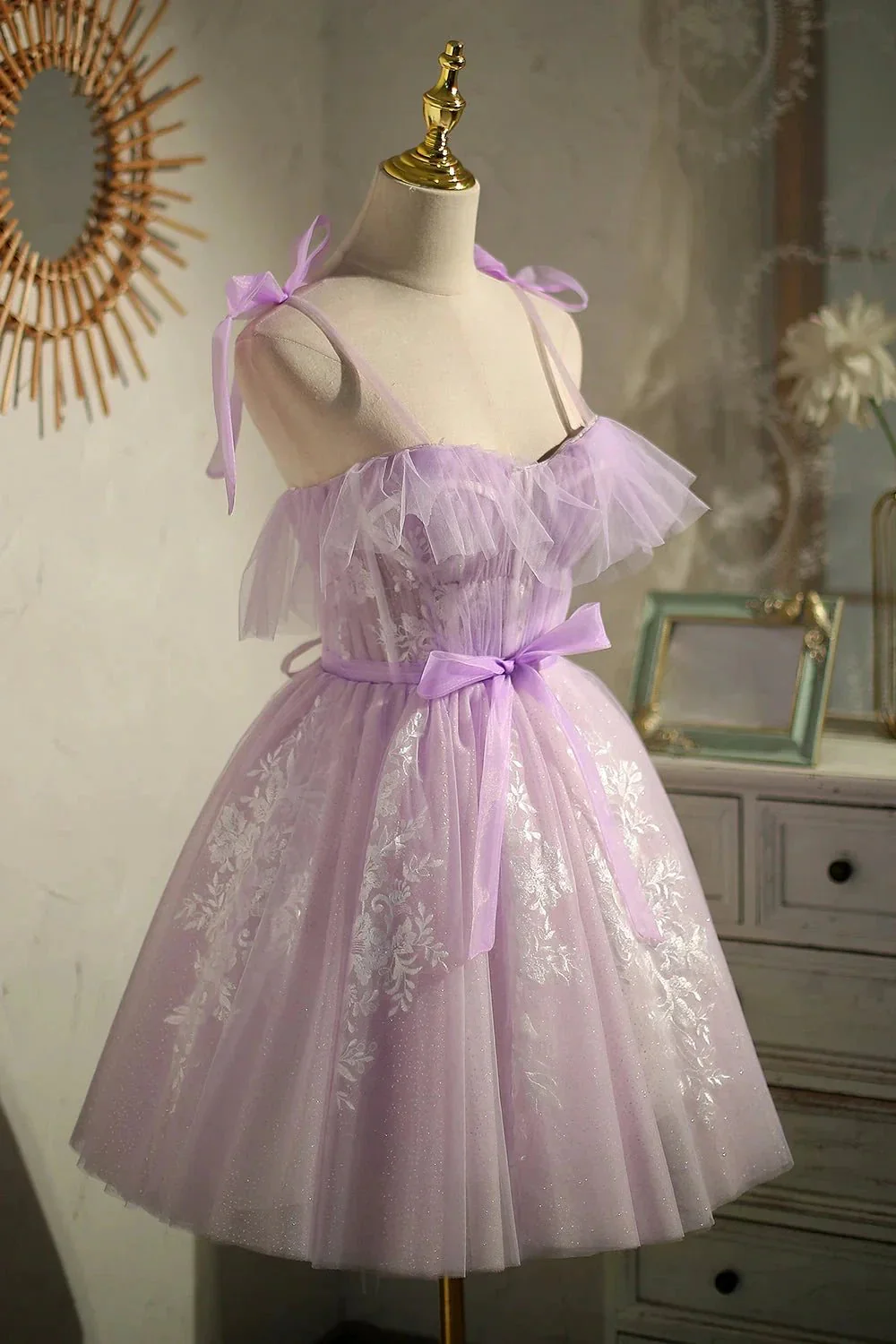 Cute Purple Sleeveless Lace Up Princess Short Homecoming Dresses - Image 3