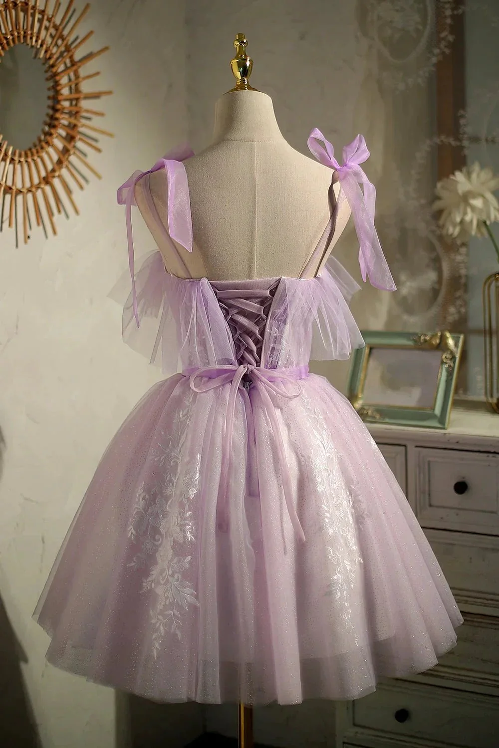 Cute Purple Sleeveless Lace Up Princess Short Homecoming Dresses - Image 4