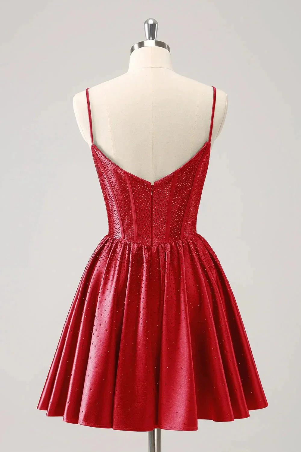 Cute Red A Line Spaghetti Straps Ruffle Corset Short Homecoming Dress with Beading - Image 3