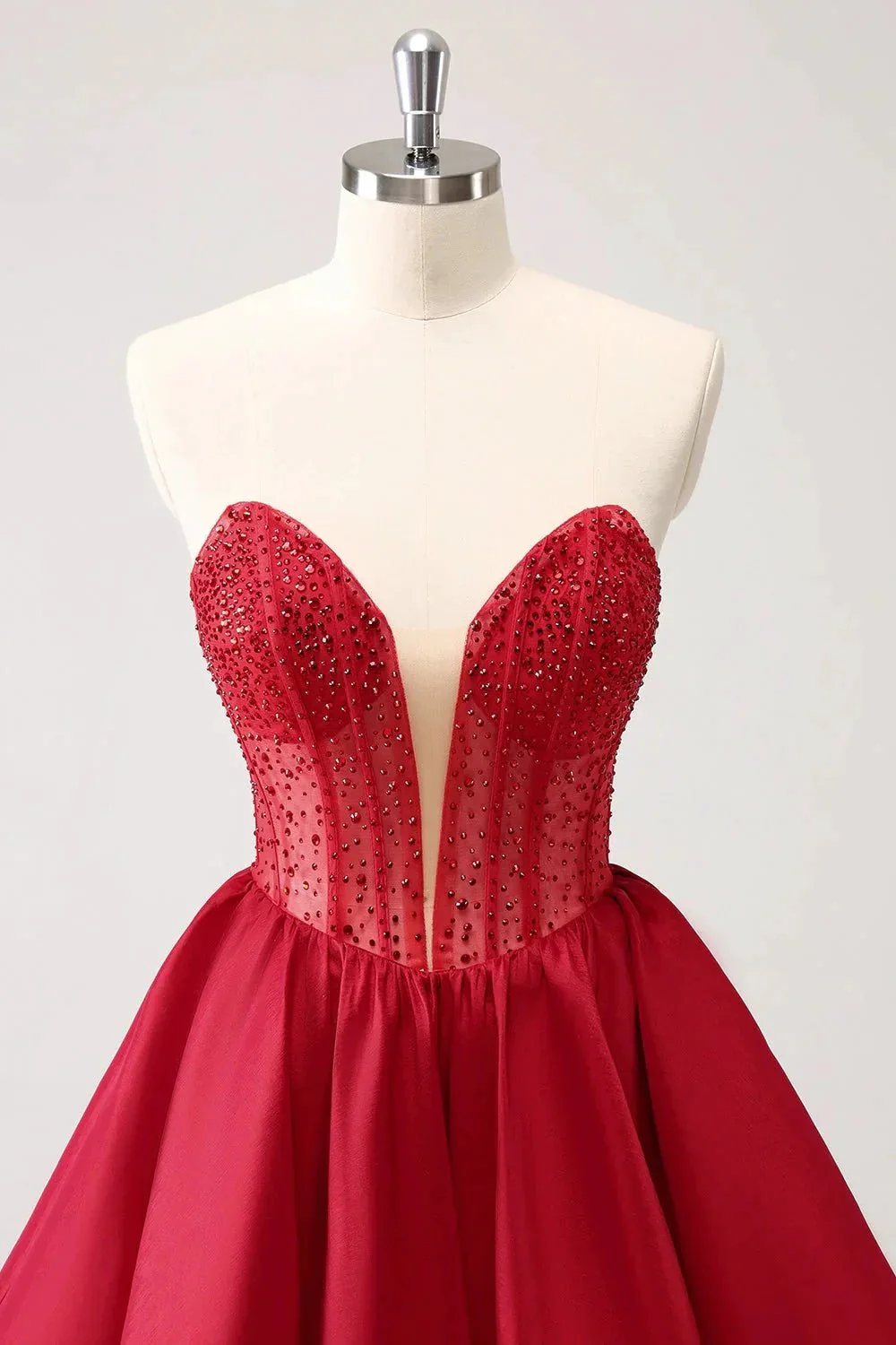 Cute Red A Line Strapless Corset Ruffle Homecoming Dress with Beading - Image 5